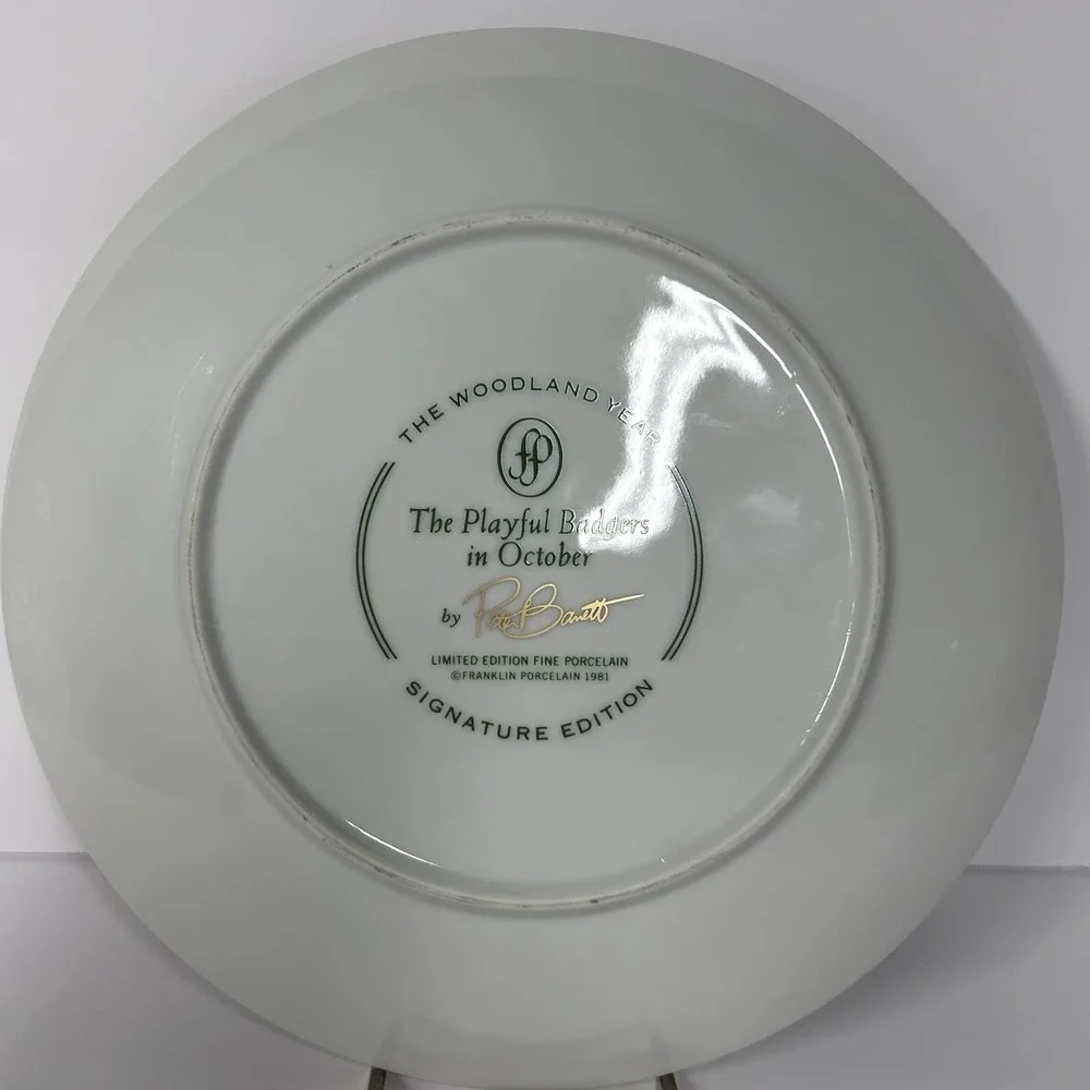 Woodland Year The Playful Badgers in October Plate Franklin Porcelain 1981
